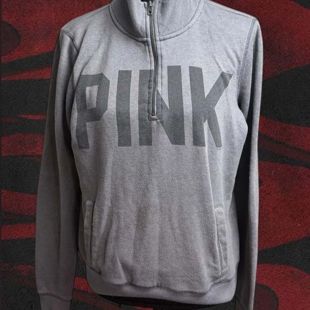 Victoria's Secret PINK Quarter-Zip Pullover Sweatshirt Size S Gray